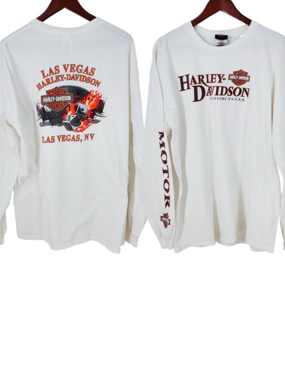 Harley-Davidson Las Vegas NV Men’s XL Long Sleeve Shirt White Casino Dice Flames